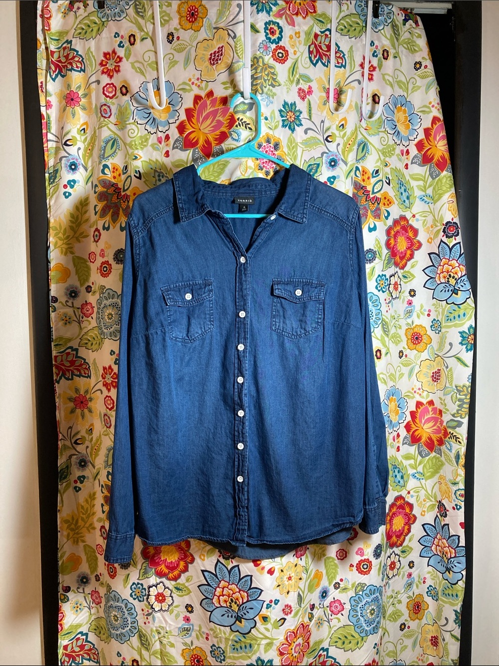 Torrid Dark Blue Denim Like Button-Down Shirt